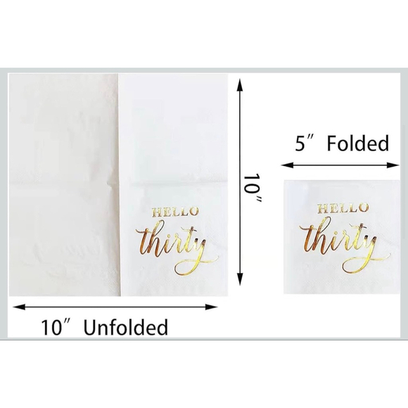 “Hello Thirty” White/Gold Birthday Napkins 80 pieces - Picture 5 of 5